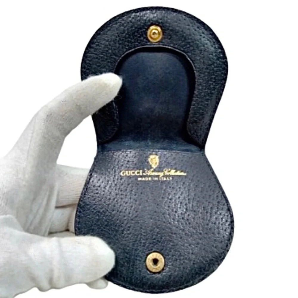 GUCCI GG Supreme Ophidia Sherry Line Navy Leather Snap Coated Canvas Coin Case